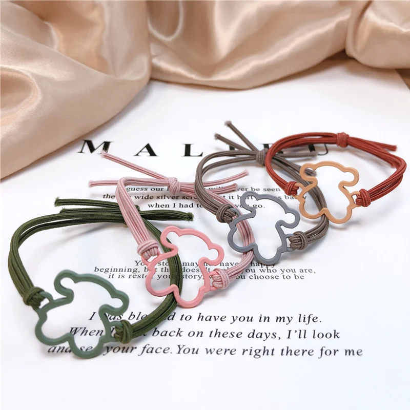 

Girl Elastic Rubber Hair Band Colorful Bear Simple Cute Hollow Bear Hair Rope Headdress Accessories Women Head Rope