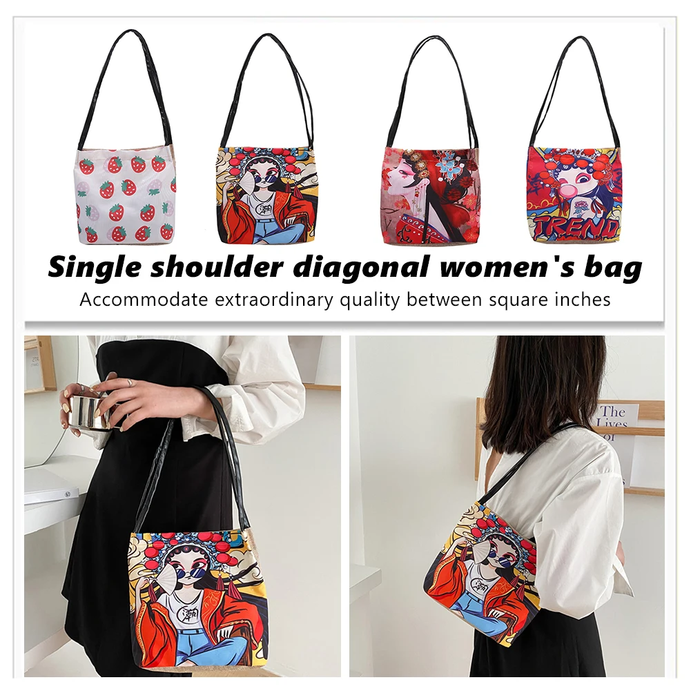 

Vintage Ladies Handbags Retro Opera Painting Printed Canvas Large Capacity Shopping Handbag Foldable Reusable Grocery Bags