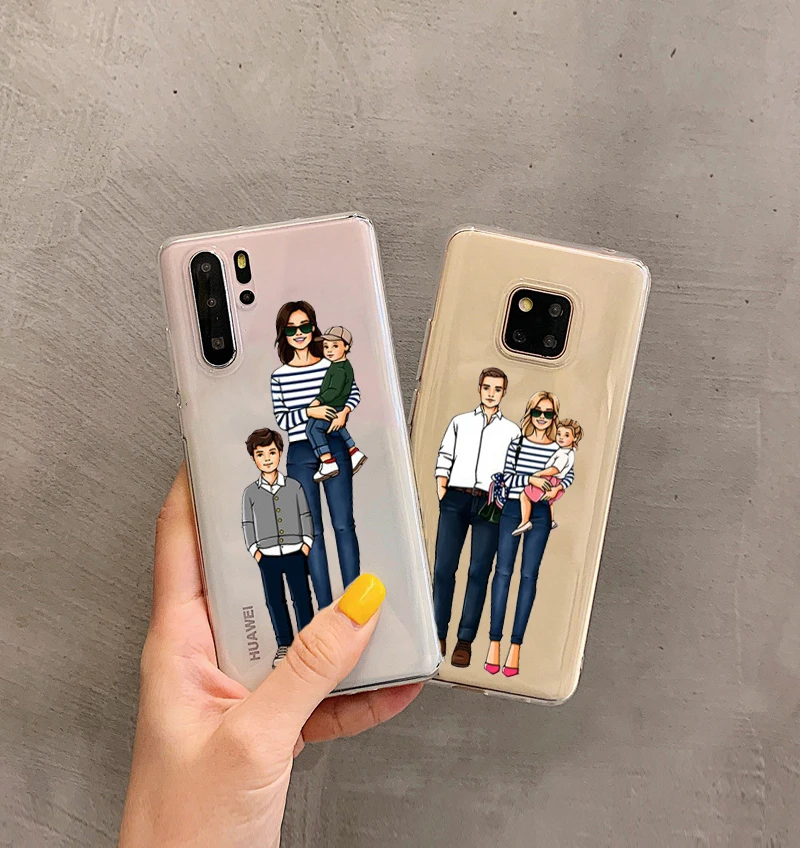 Модный женский силиконовый прозрачный чехол для телефона мамы и дочки huawei P8 P9 P10