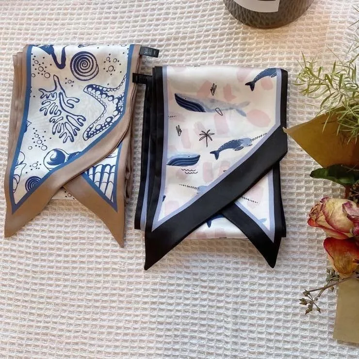 2021 универсальные новые маленькие шарфы женское атласное в виде морской звезды с