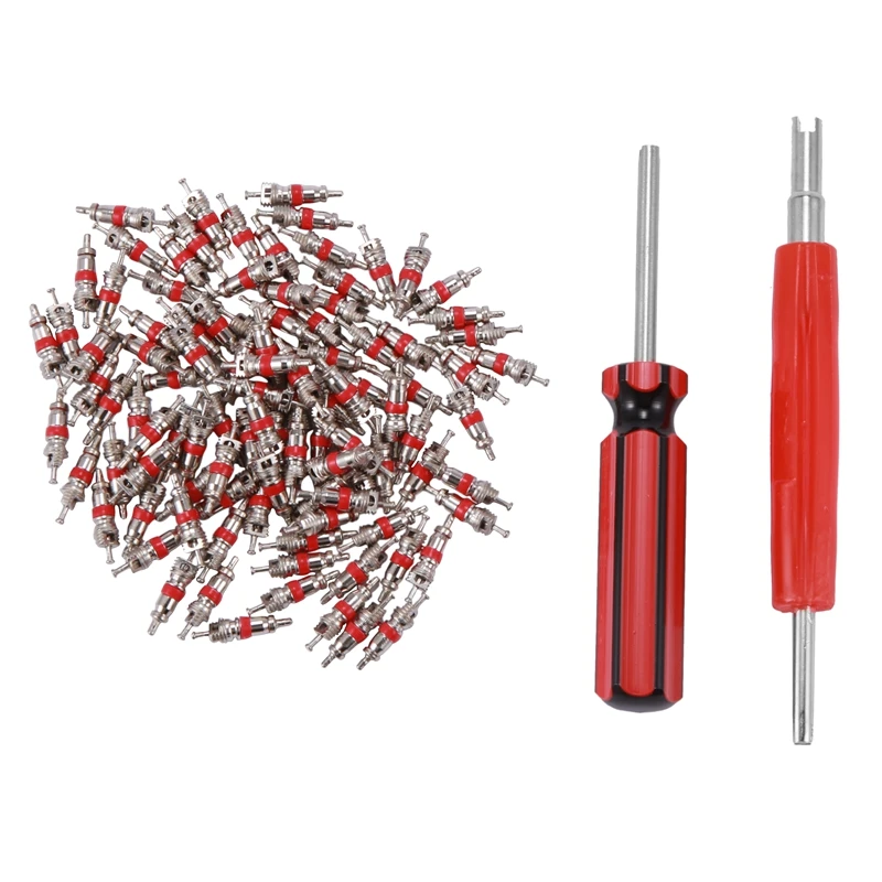 

Valve Core Remover with 100 Pcs Car Truck Replacement Tire Tyre Valve Stem Core Dual Single Head Valve Core Remover Tire Repair