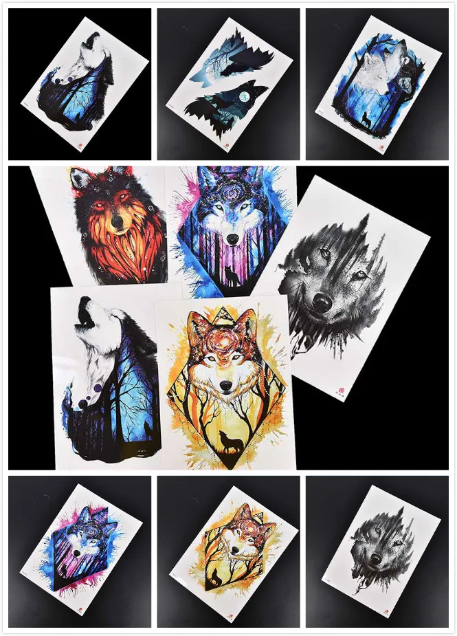 21*14 8 см Временные татуировки волка водонепроницаемые женские поддельные ручные