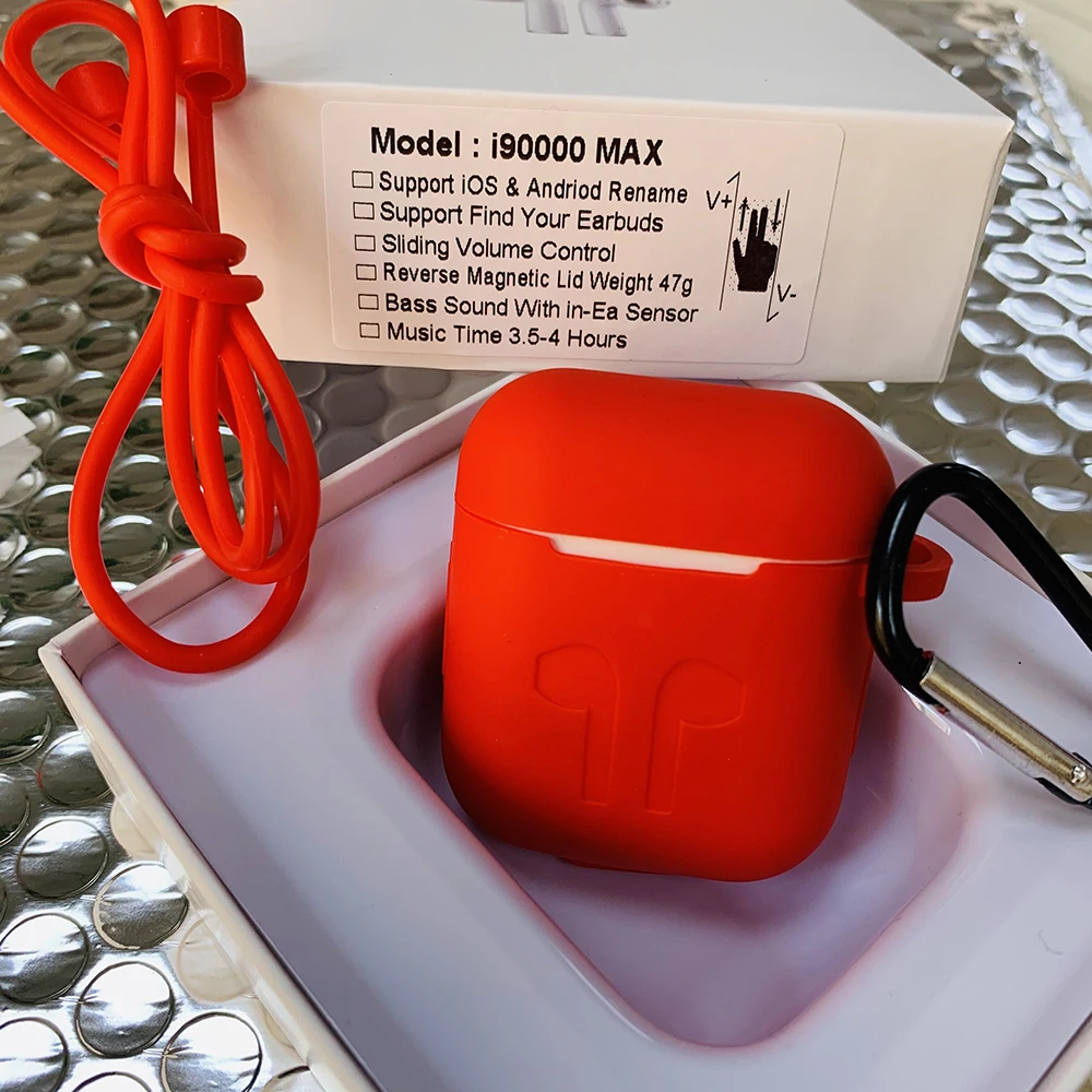 I90000MAX TWS Arie 2, беспроводные наушники, 8D, супер бас, Bluetooth 5,0, наушники, раздвижные, регулировка громкости, наушники PK i5000 i9000tws - Color: i90000MAX-red-kits