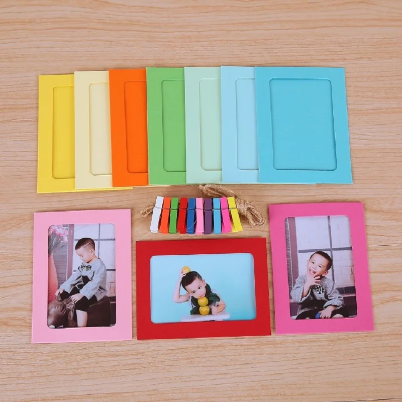 

10Pcs Frames Wall Decor Bright Color Paper Photo Frame Creative Home Decoration DIY Specimen Photo Frame for Living Room Bedroom