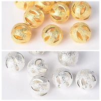 gold color plated round 10mm hollow matte metal brass loose spacer big hole beads lot for jewelry making diy crafts