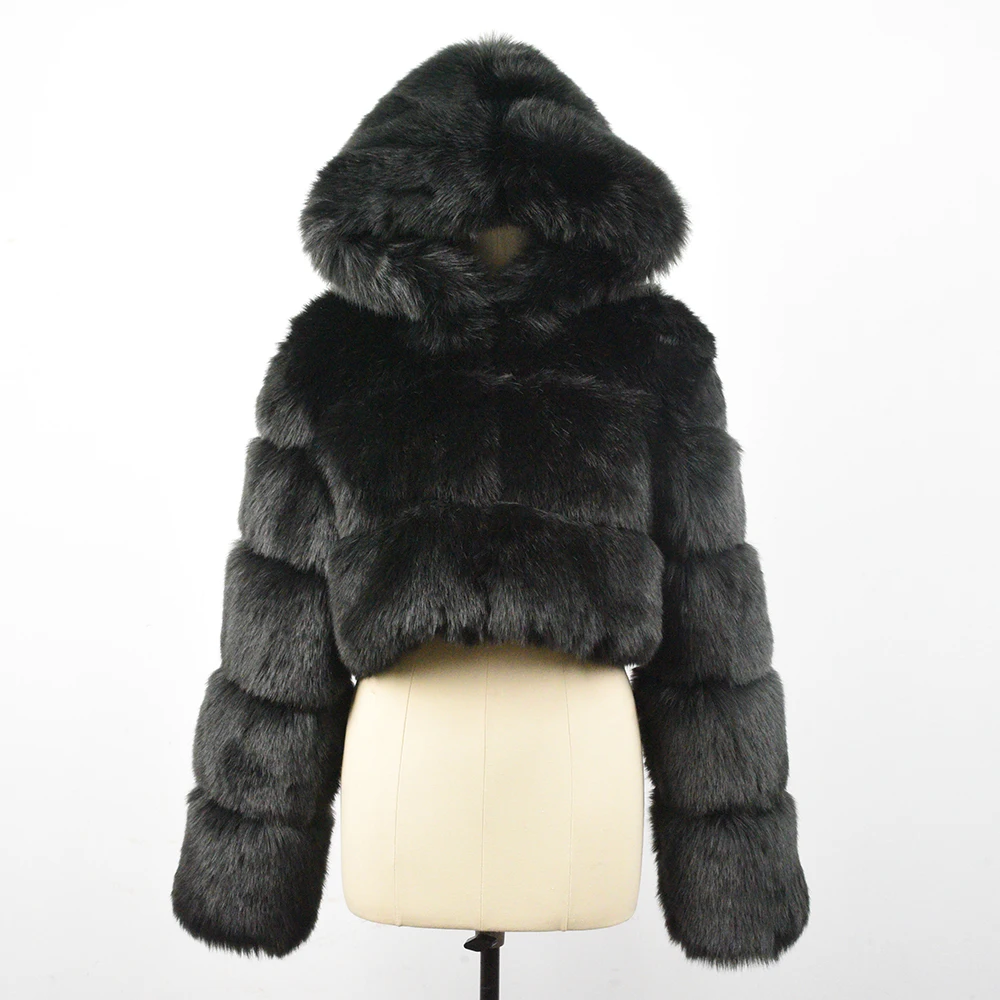 Новинка 2020 Женское пальто из искусственного меха короткое меховое с капюшоном