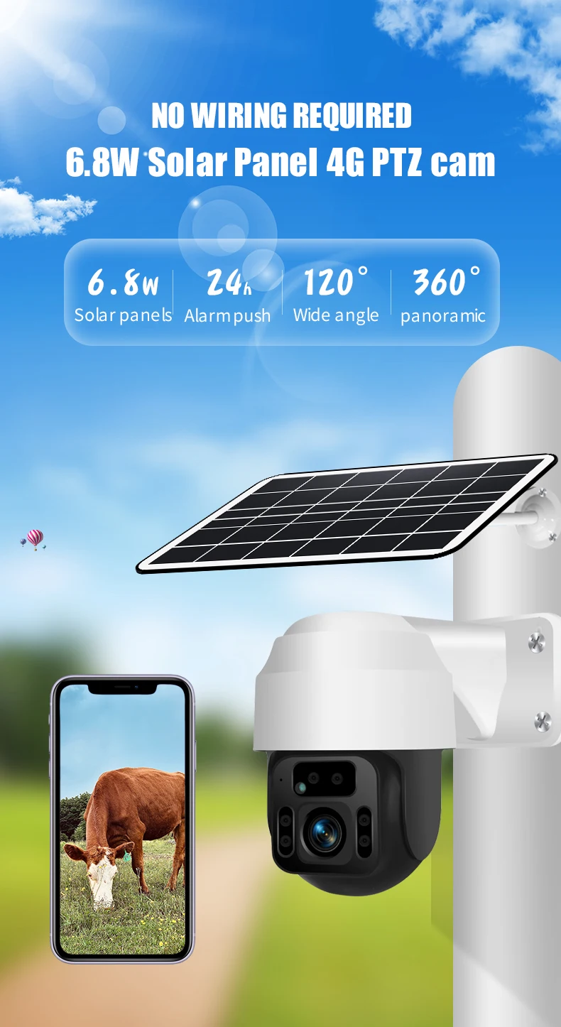 Беспроводная сеть 4G 1080P солнечная батарея Водонепроницаемая наружная камера