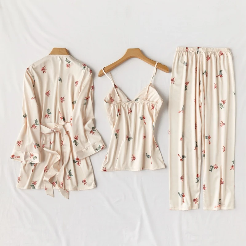 Пижамный комплект JULY'S SONG женский из искусственного шелка, милая одежда для сна с цветочным принтом, Мягкие штаны, Повседневная Домашняя оде... от AliExpress WW