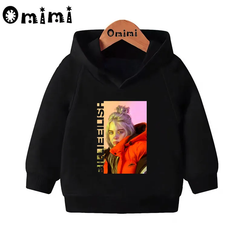 Детские толстовки с принтом Billie Eilish; Детские повседневные толстовки с капюшоном; пуловер для малышей; топы для маленьких девочек и мальчиков; осенняя одежда; KMT4569
