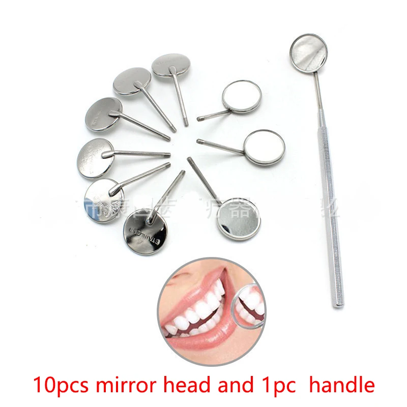 

10pcs Head +1pc Handle Dental Exam Mirror Oral Endoscope Mirrors Dentist Tools Mouth Reflector Stainless Steel Oral Hygiene Care
