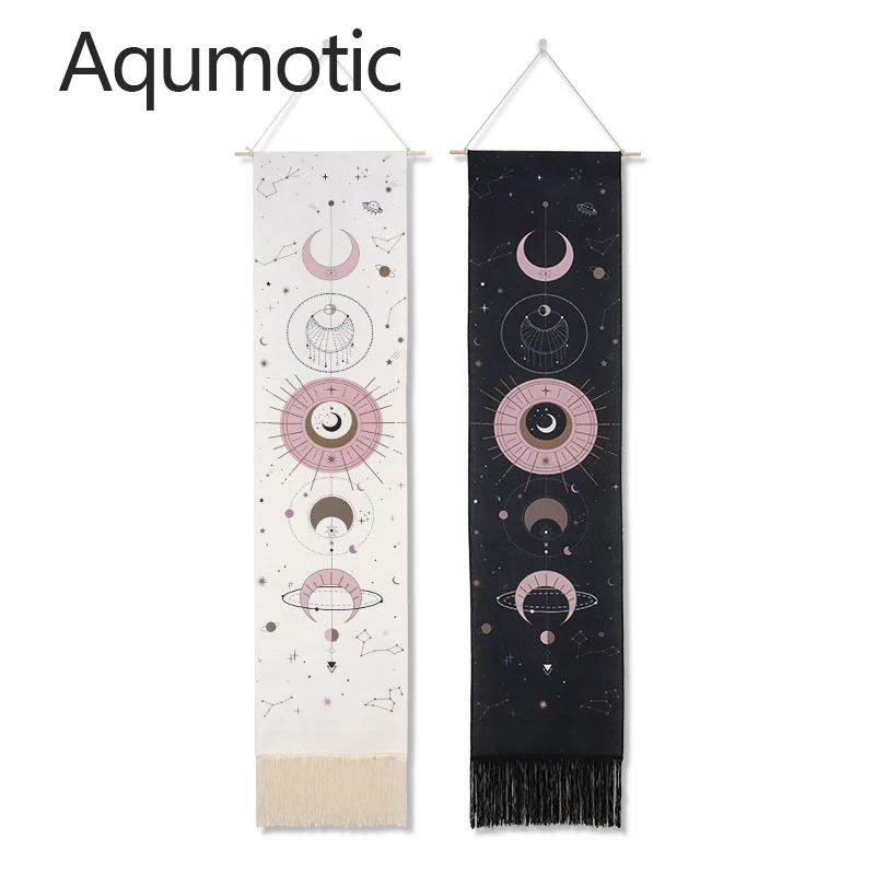 

Aqumotic 164cm (5.4ft) Moon Tapestry Decoration Lunar Eclipse Cycle Tassel Blanket Home Hanging Living Room Stamp Art Painting
