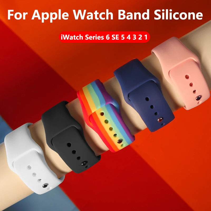 

Strap For Apple Watch band 44mm 42mm 40mm 38mm Sport Silicone watchband bracelet iWatch for apple watch series 6 SE 5 4 3 2 se