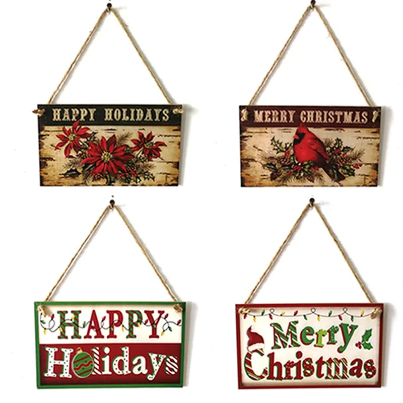 

1pcs Wooden Merry Christmas Hanging Board Wooden Signboard Door Hanging Decorations