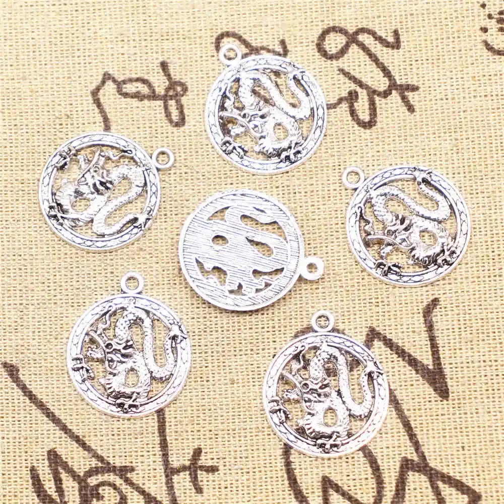 

Charms for jewelry making 10pcs 23x27mm antique silver color Dragon charms