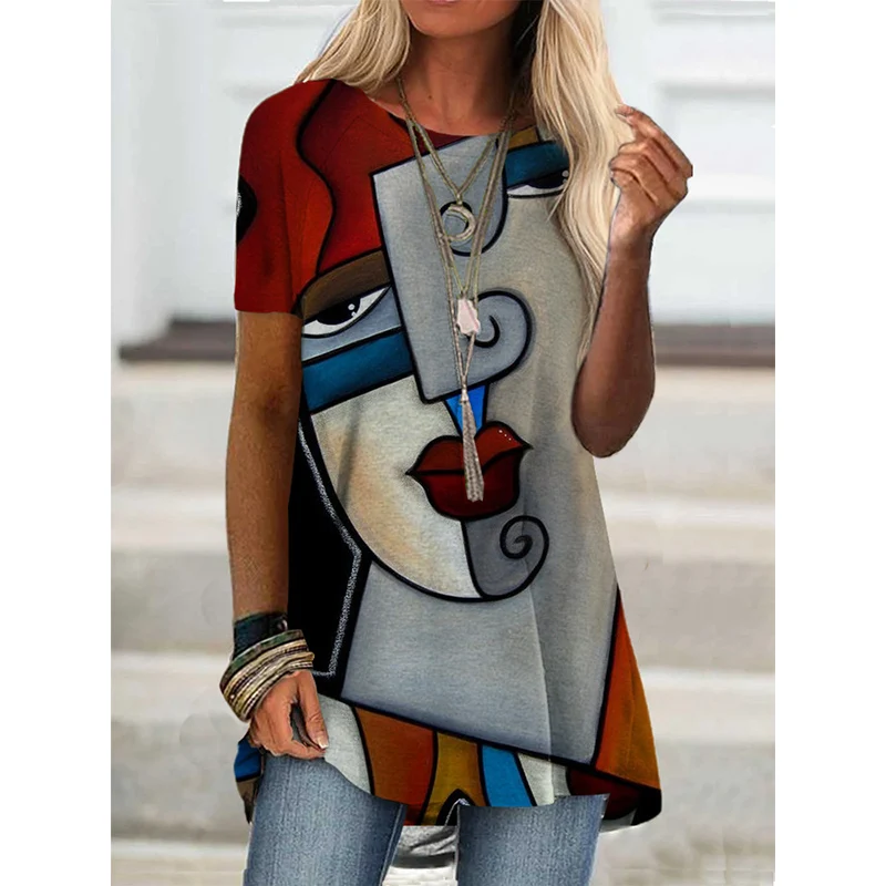 

Summer New Fashion Women's Short-sleeved Digital Printing T-shirt Casual Loose Top Tee Shirt Plus Size Clothing Frauen Tshirt