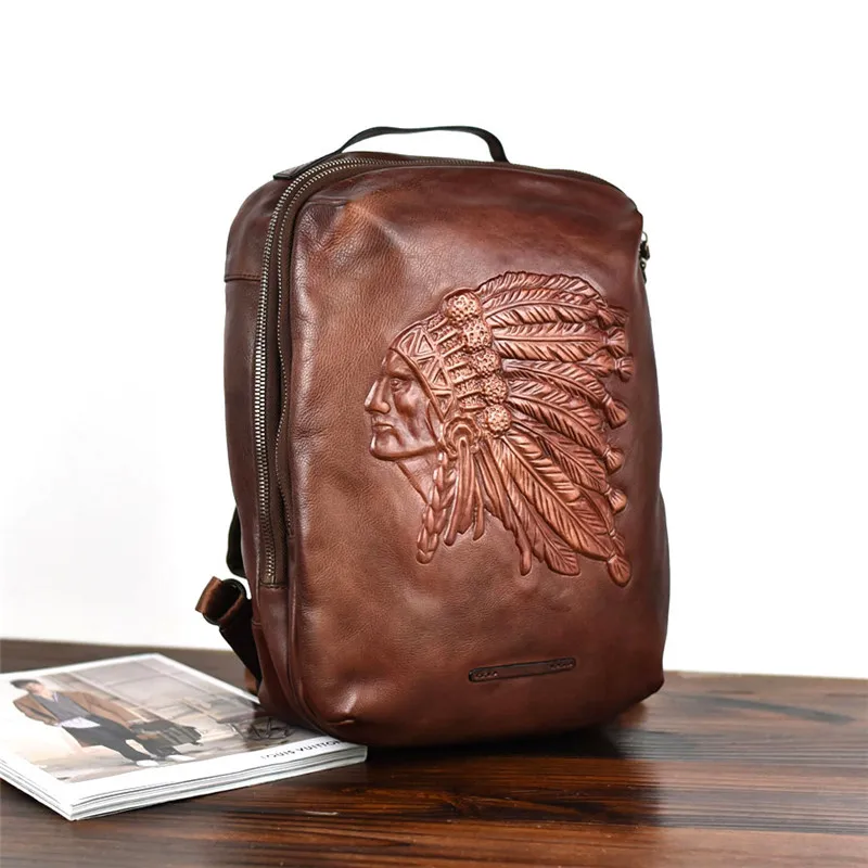 

Retro personality men's genuine leather backpack top layer cowhide daily multi-compartment large-capacity computer bag backpack
