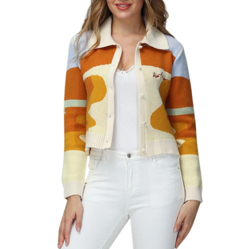 

Женский Осенний короткий свитер, свитер с воротником с лацканами, стандартная Свободная куртка, открытая рубашка, Топ