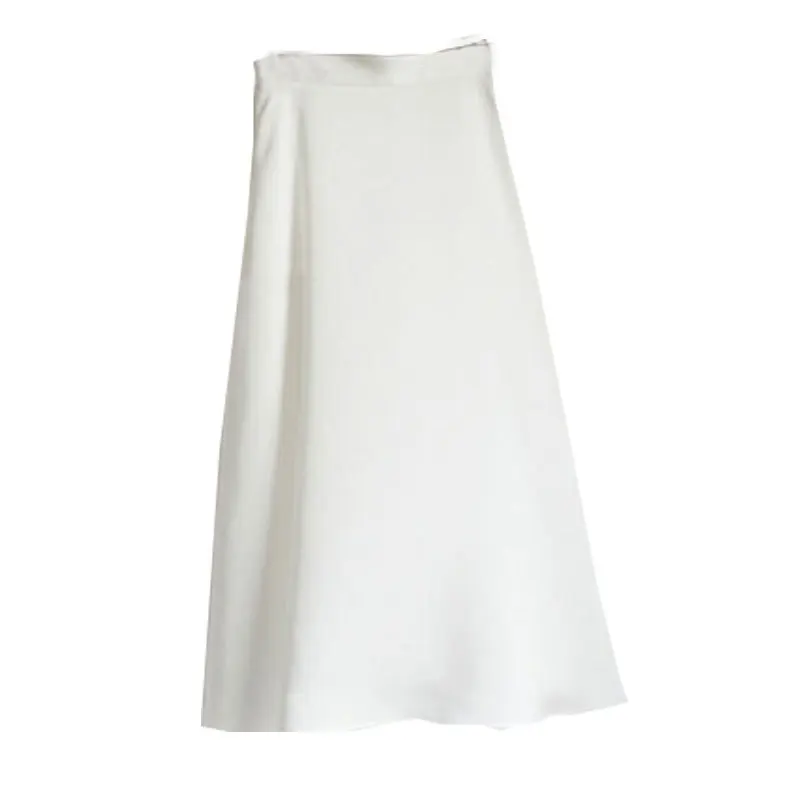 

Spring SUMMER Women Satin Silk Skirt Elegant Solid Color High Waist Loose Women Office Lady White Skirts Womens Long Skirt