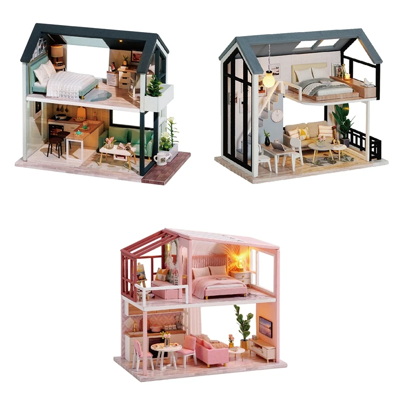 

DIY Doll Room Miniature Furniture Wooden House Kit,Nordic Small Duplex Handmade Assembly Making Model