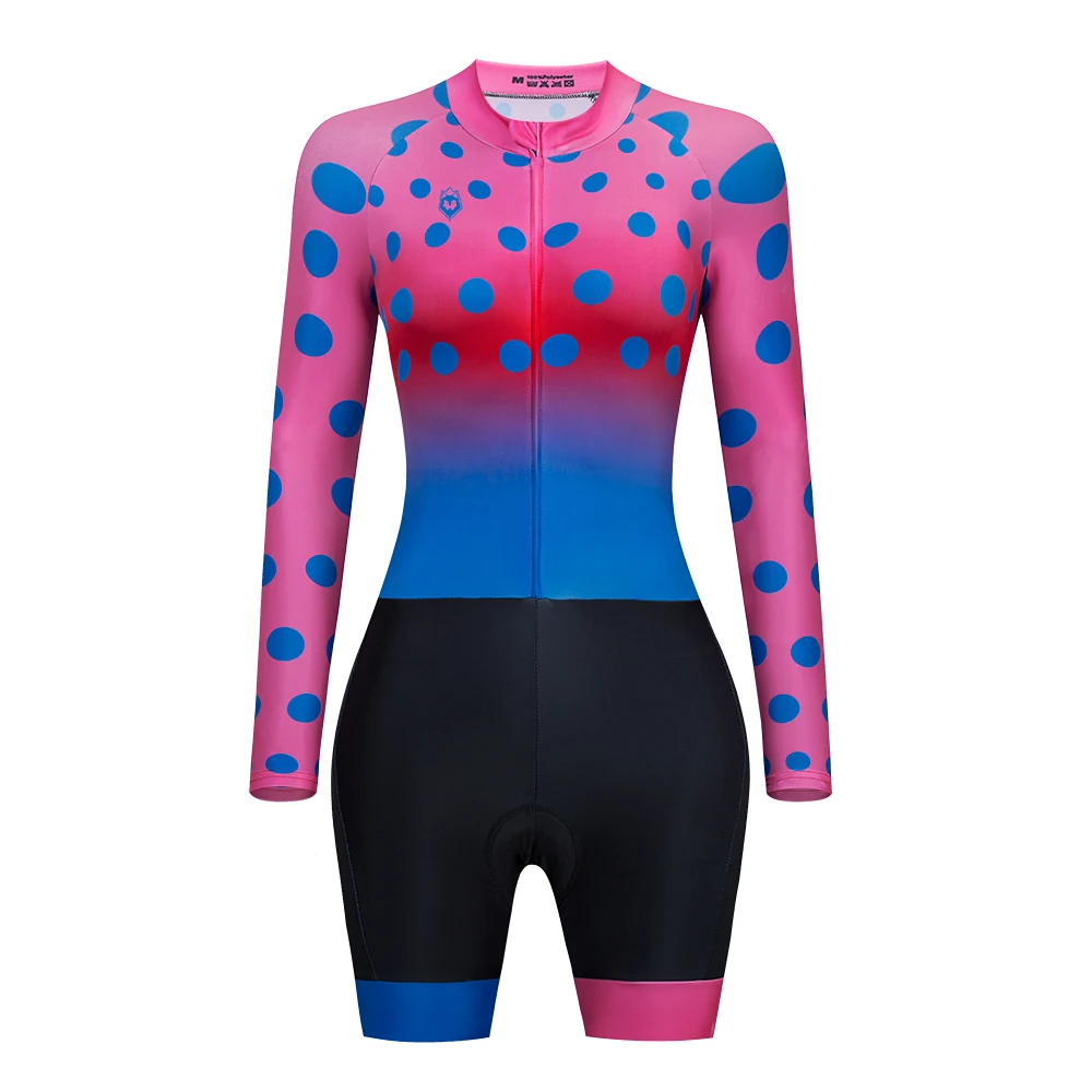

Frenesi 2021 New Women Bodysuit Long Sleeve Uniform Work Bicycle Wear Cycling Skinsuit Pro Go Riding Sport Cycling Gel Jumpsuit