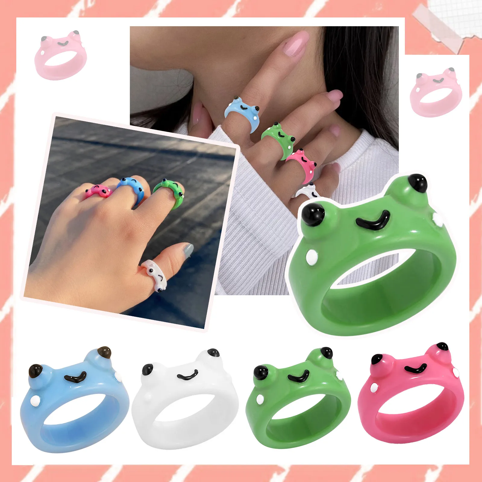 

Frog Ring Polymer Clay Resin Rings For Girls Animal Jewelry For Women Summer Fashion Travel Jewelry Gifts 2021 Drop Shipping