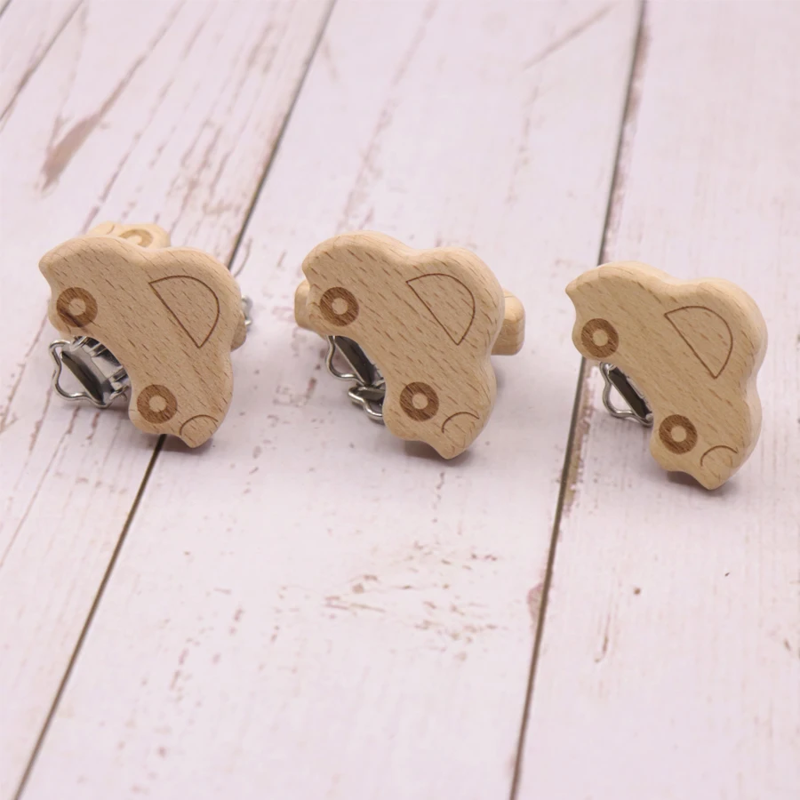 Soporte de madera de haya para chupete de beb&eacute;, cuentas de dentici&oacute;n de grado alimenticio personalizables, con forma de estrella y Animal, 10psc-1