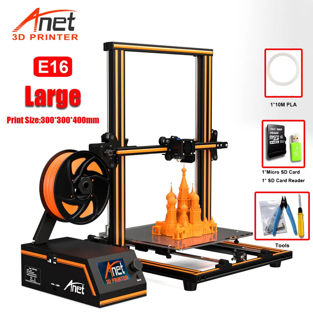 Anet A8 Plus E16 E12 E10 Большой размер Настольный FDM DIY 3d Принтер Комплект Prusa i3 Impresora 3D Imprimante 3D простая сборка