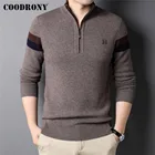 COODRONY зимний модный свитер на молнии с высоким воротником, Мужская одежда, мягкий теплый трикотаж, 100% мериносовая шерсть, кашемировый Толстый Пуловер C3144