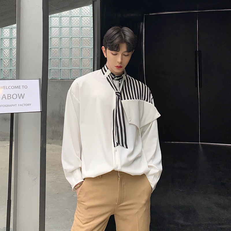 Мужская Повседневная рубашка с длинными рукавами в полоску уличная одежда