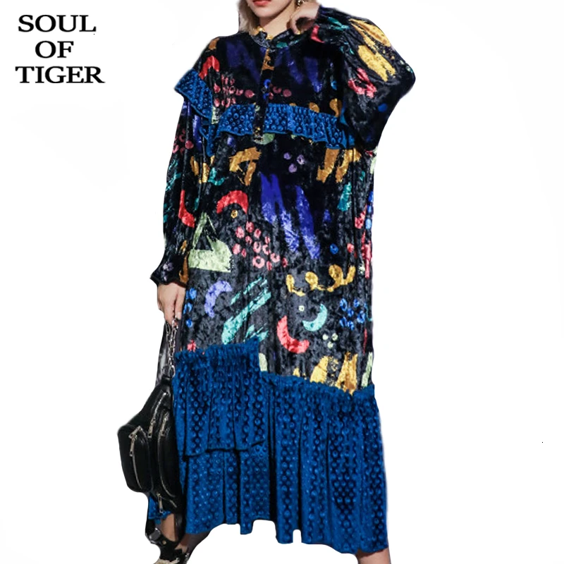 Женское вельветовое платье SOUL OF TIGER длинное клетчатое с цветочным принтом в