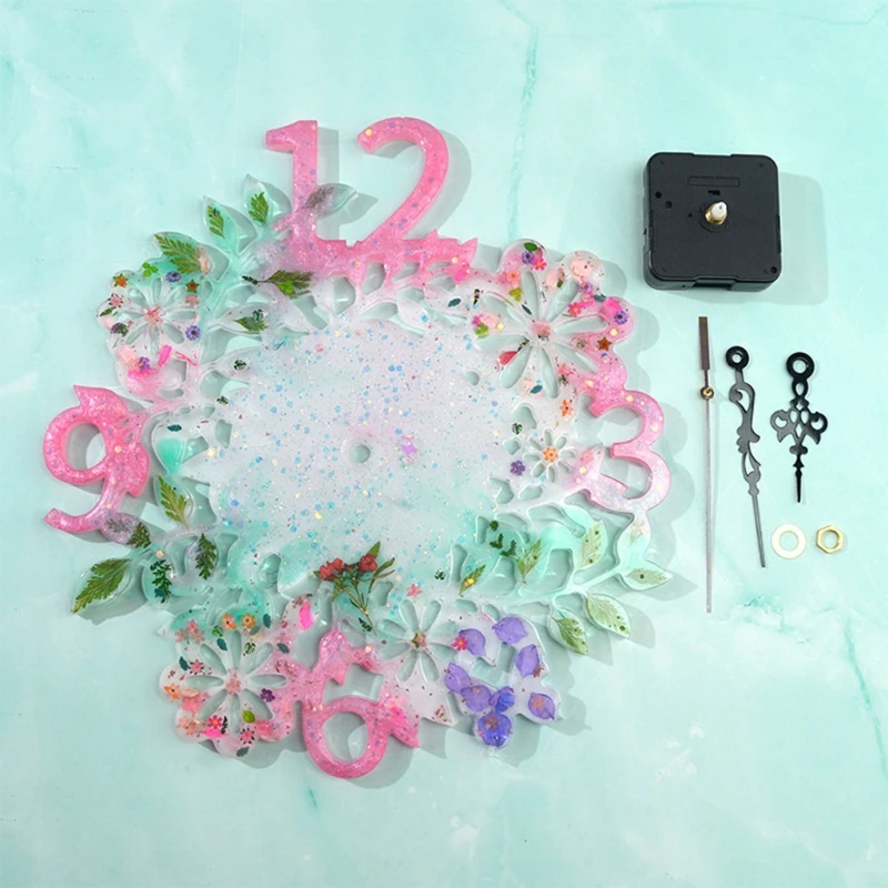

R58E Flower Clock Wall Decoration Crystal Epoxy Resin Mold Hanging Ornaments Casting Silicone Mould DIY Crafts Home Decortives