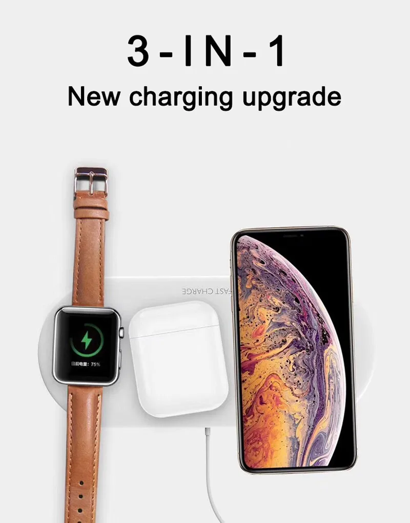 3 в 1 лучшее Беспроводное зарядное устройство для Iphone и Apple Watch 4 Airpods 10 Вт быстрая Беспроводная Накладка для iPhone 11 PRO X XR 8 samsung note 10