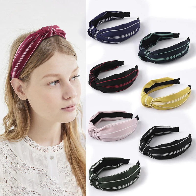 Women Cross Knotted Wide Headband Solid Color Striped Head Hoop Sport Yoga Stretch Twist Wrap Turban Girls Hair Accessories |