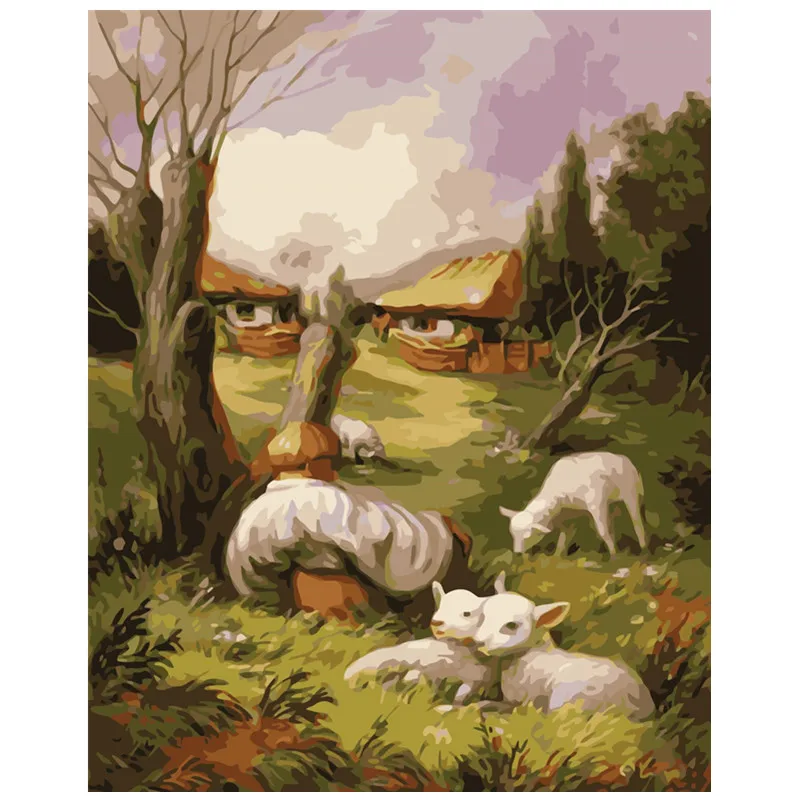 Картина по номерам DIY дропшиппинг большой размер ягненка и дедушка пейзаж