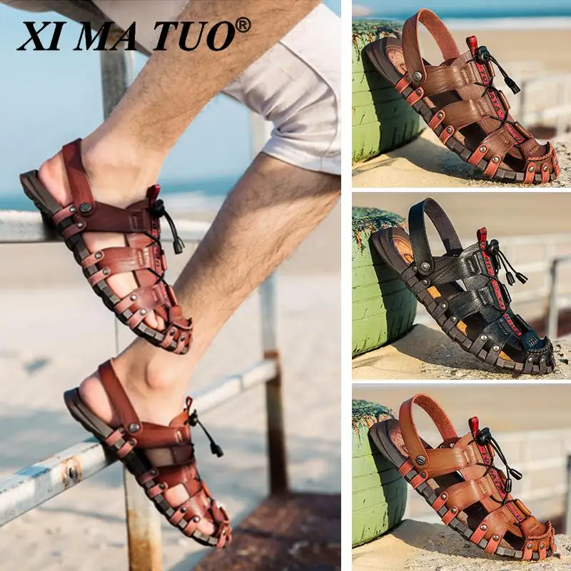 

Men Sandals Summer Beach Shoes Fashion Genuine Leather Sandals Casual Men Shoes Outdoor Sandalias Mens Flip Flops Big Size 47