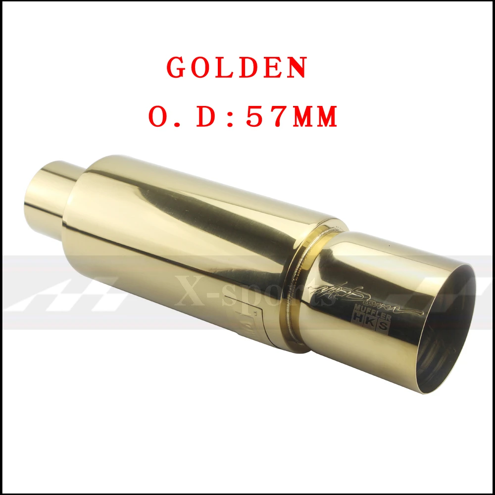GOLDEN 57MM Глушитель выхлопной трубы для автомобиля, мотоцикла, универсальный, нержавеющая сталь, 304 интерфейс 51 57 63 мм, экспорт 76 мм, 90 мм, глушители - Цвет: GOLDEN 57MM