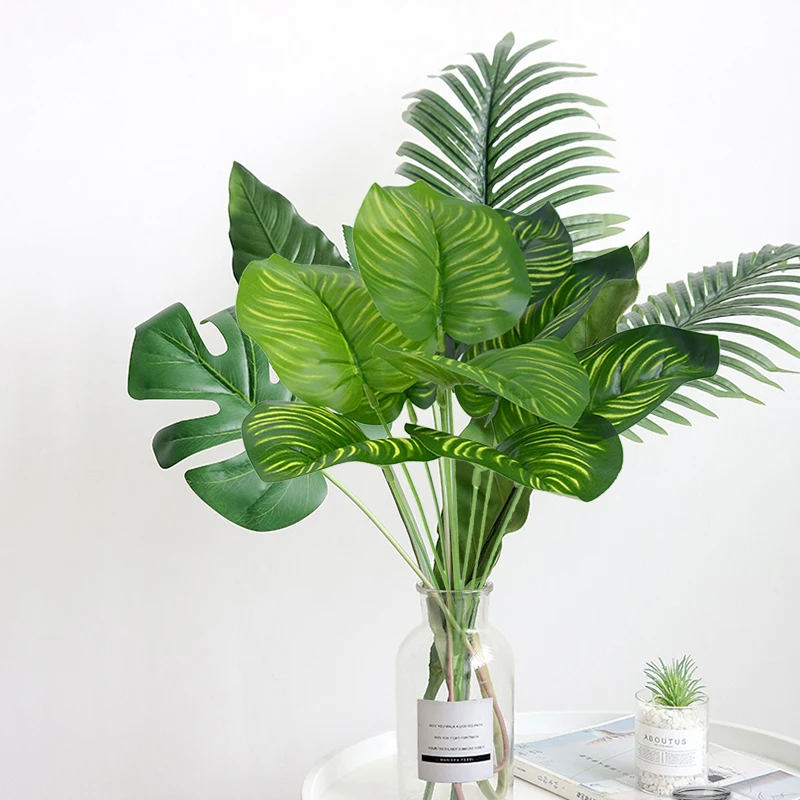 Искусственные зеленые листья монстеры 33 см Декор для дома и сада поддельные