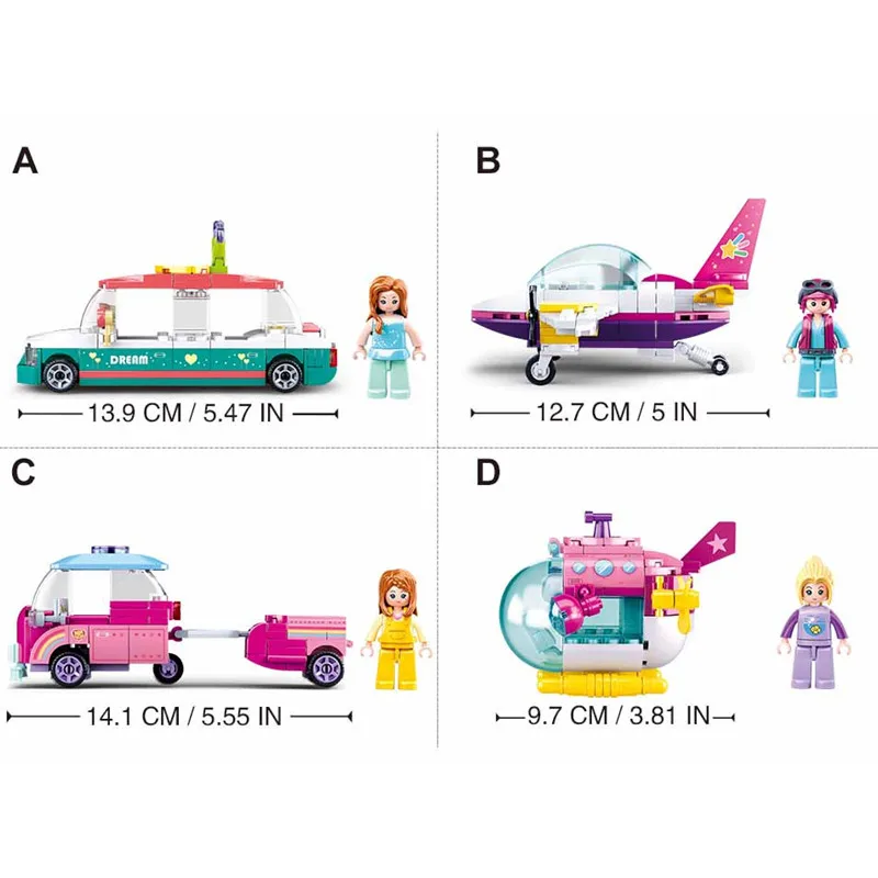 Sluban Pink Dream Series Building Blocks 469pcs B0921 Aircraft Submarine Car Assembled Model Brick Children Toy Gift | Игрушки и хобби