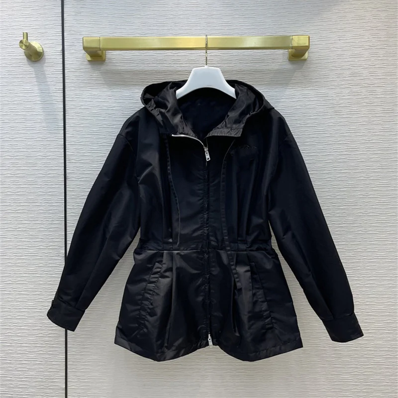 

Модные женские тренчи с капюшоном из нейлоновой ткани, приталенные, на молнии, короткая ветровка, куртки, повседневная женская одежда