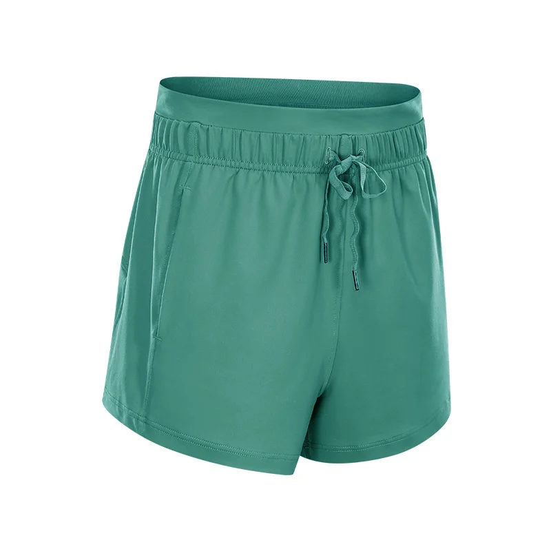 

2021 spring and summer new drawstring waist YOGA SHORTS women's solid color pocket loose and breathable sports pants
