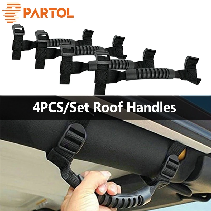 

Partol 4pcs/set Car Roof Handles Grab Handles Heavy Duty Unlimited Roll Bar Grab Handles Grab Bar For Jeep Wrangler YJ TJ JK