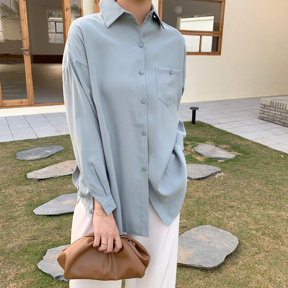 

Женская Повседневная Блузка с длинным рукавом, винтажные свободные женские блузки, однотонные топы, 2020