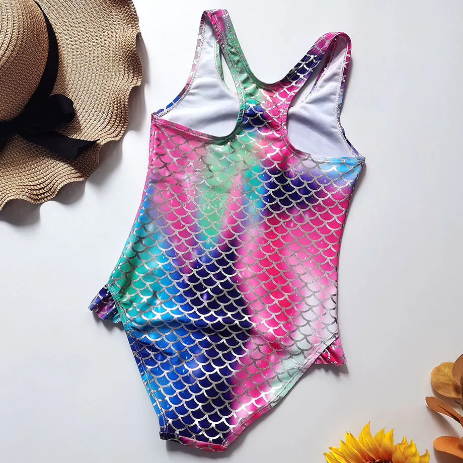 5-12 Years Girl Swimwear Kids Mermaid One Piece Swimsuit Vintage Children Ruffle Bathing Suit Beachwear 2020 | Спорт и развлечения