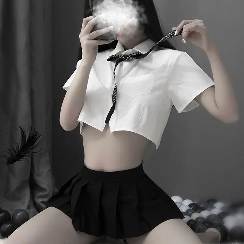 

Women Erotic Cosplay Costume Student Uniform Outfit Babydoll Role Playing Sexy Lingerie Set Erotic Costumes Short Tops Skirt