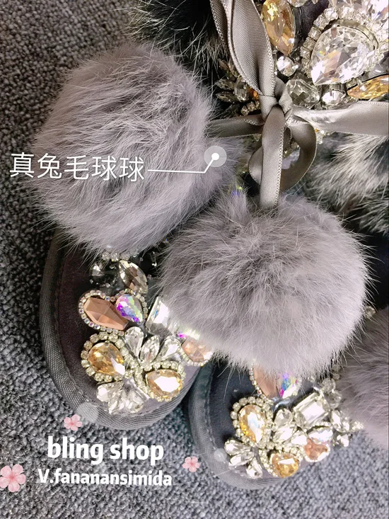 Original homemade European station heavy work sequins rhinestone beaded leather hair one leather thick snow boots