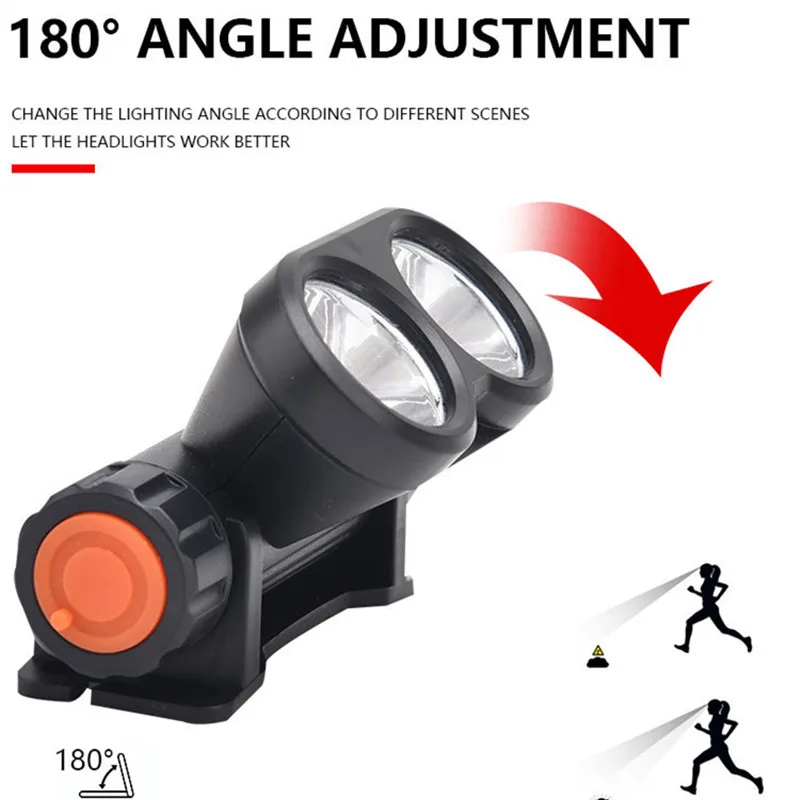 

2 Head Waterproof USB Interface Headlight Lamp Fitness Exercise Camp Micro Fishing Bike Bicycle LED Light Flashlight