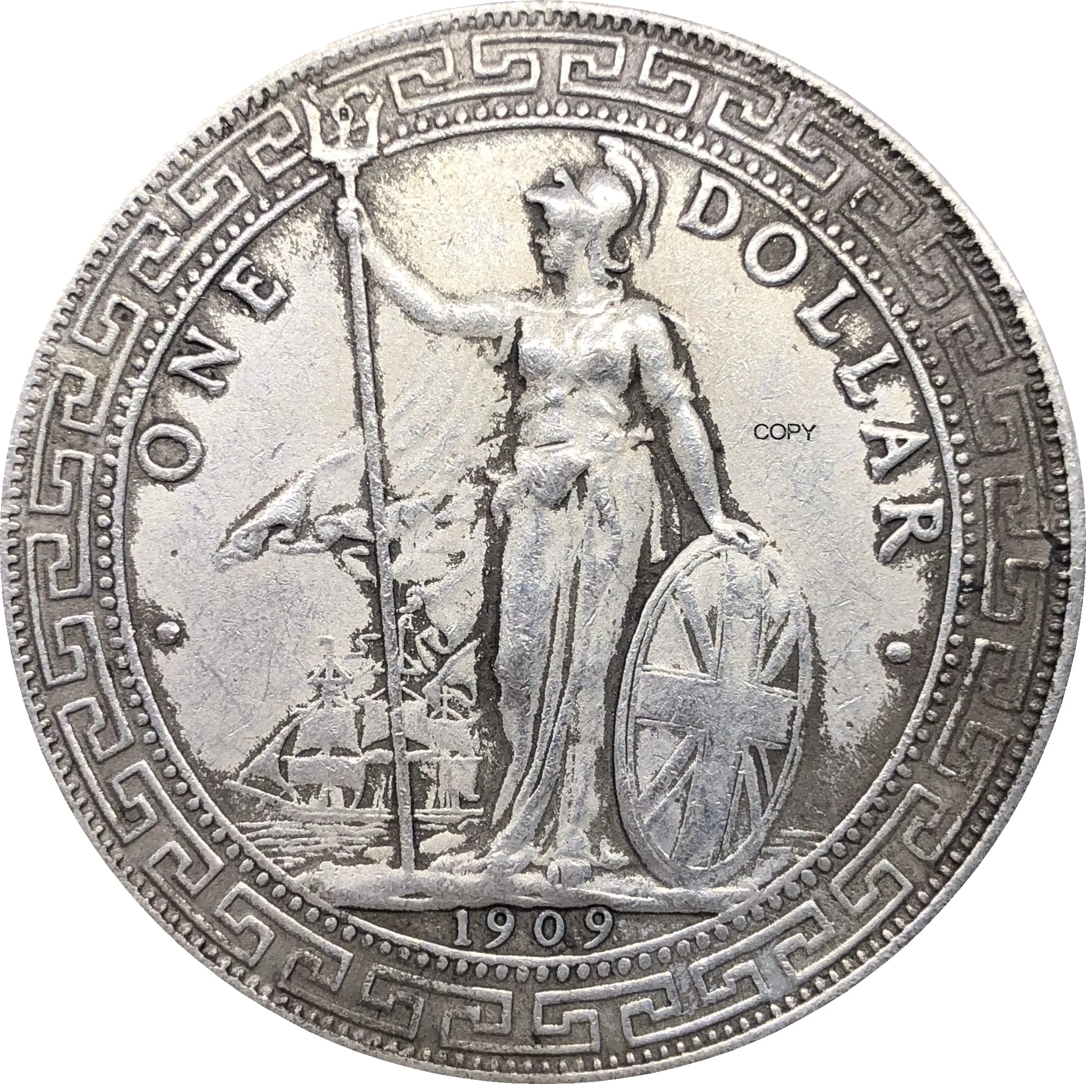 Британский доллар 1 британский 1909 один купроникель с покрытием серебра Гонконг Yi