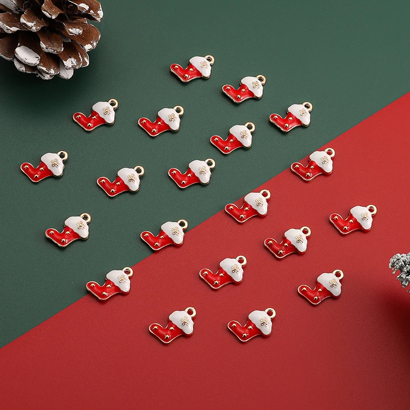 

10Pcs Enamel Christmas Boots Charms Shoes Pendant for Jewelry Making Earring Bracelets Necklace DIY Findings Accessories