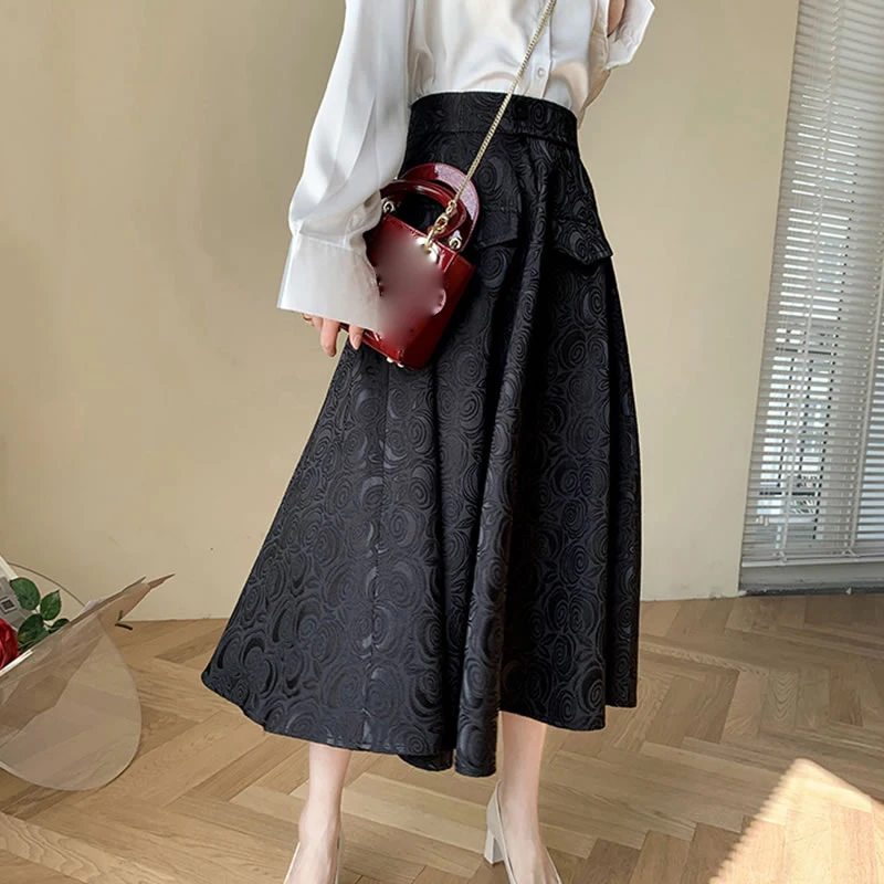 

XITAO Pleated Black Skirt Fashion New Women Elastic Waist 2021 Spring Autumn Pocket Goddess Fan Casual Style Loose Skirt ZY5620