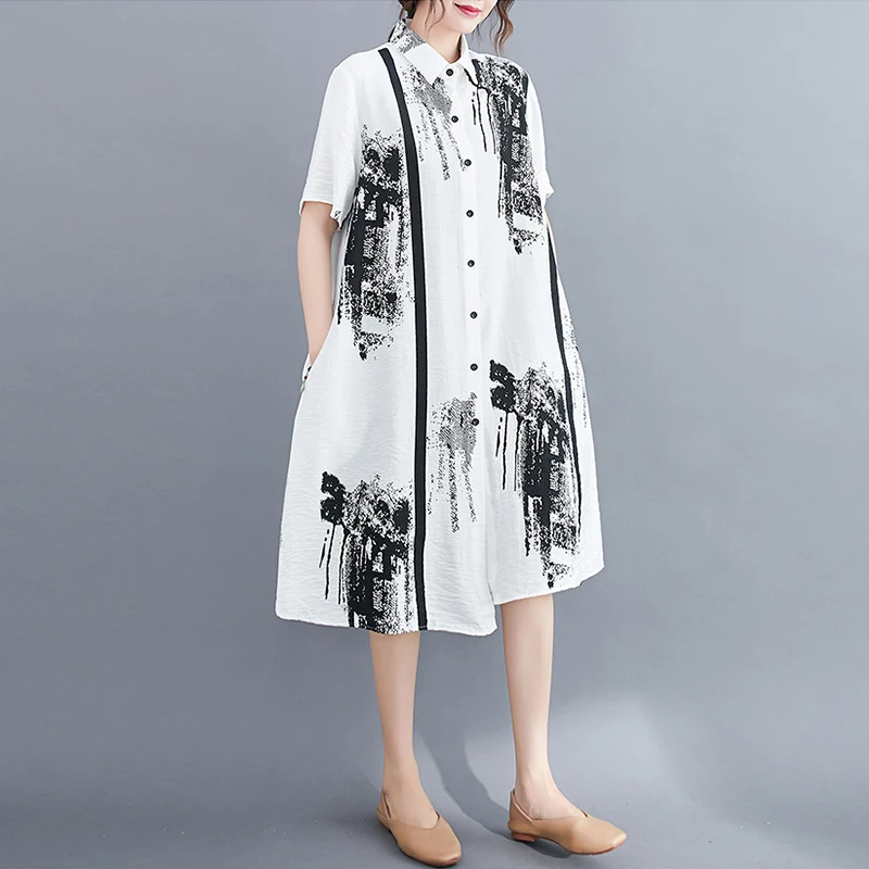 Женская длинная рубашка Max LuLu льняная блузка большого размера с принтом в